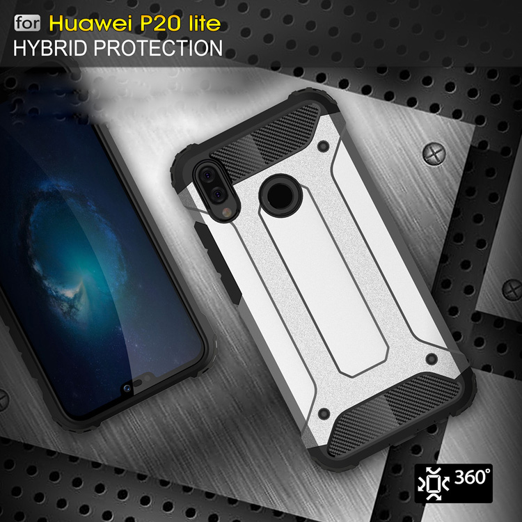 Plastique de Garde D'armure + Coque Hybride TPU Pour Huawei P20 Lite / Nova 3e (chine) - Argent