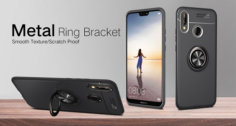 Rogue de Doigt Kickstand TPU Mobile Case Pour Huawei P20 Lite / Nova 3e (feuille de Métaux Magnétiques Intégrée) - le Noir