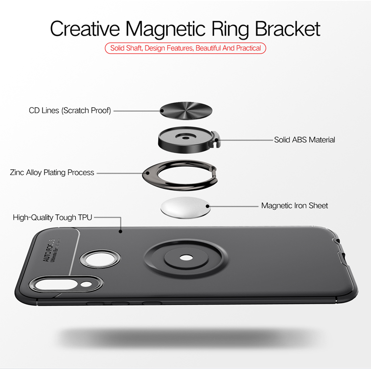 Fingerring Kickstand TPU Mobile Hülle Für Huawei P20 Lite/Nova 3e (eingebaute Magnetmetallblech) - Schwarz