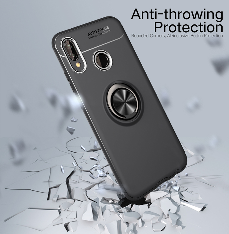 Rogue de Doigt Kickstand TPU Mobile Case Pour Huawei P20 Lite / Nova 3e (feuille de Métaux Magnétiques Intégrée) - le Noir