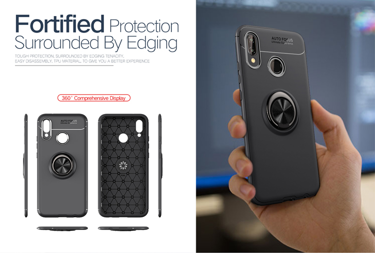 Rogue de Doigt Kickstand TPU Mobile Case Pour Huawei P20 Lite / Nova 3e (feuille de Métaux Magnétiques Intégrée) - le Noir