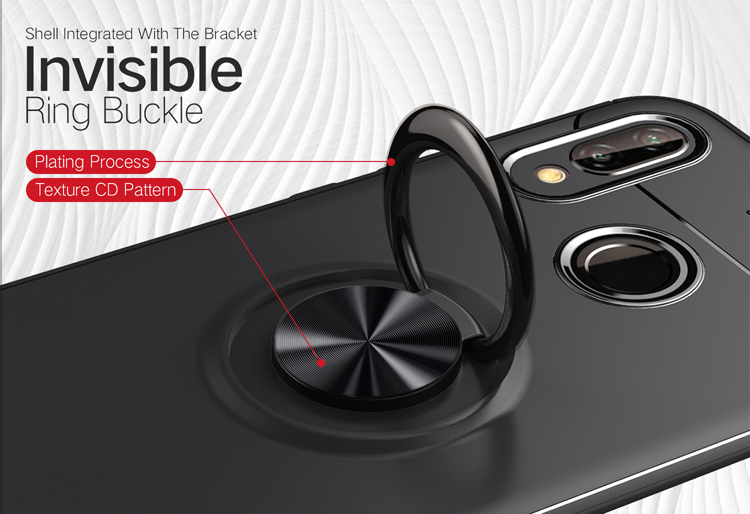 Fingerring Kickstand TPU Mobile Hülle Für Huawei P20 Lite/Nova 3e (eingebaute Magnetmetallblech) - Schwarz