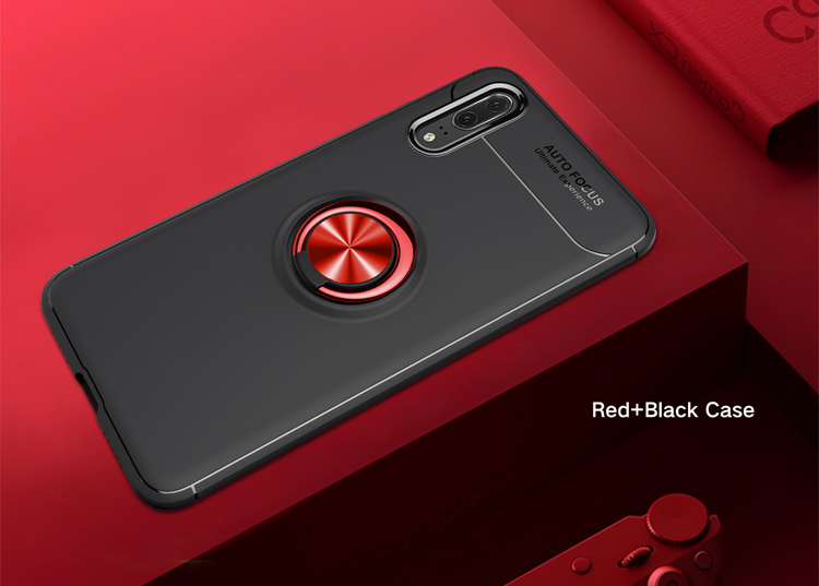 Per Huawei P20 Pro TPU Copertura Del Telefono Ring Kickstand Case di Protezione Dell'assorbimento di Shock, Lamiera in Metallo Magnetico Incorporato - Nero / Blu