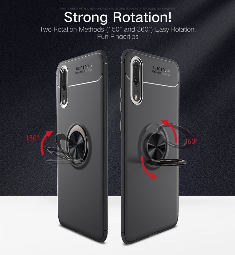 Per Huawei P20 Pro TPU Copertura Del Telefono Ring Kickstand Case di Protezione Dell'assorbimento di Shock, Lamiera in Metallo Magnetico Incorporato - Nero / Blu