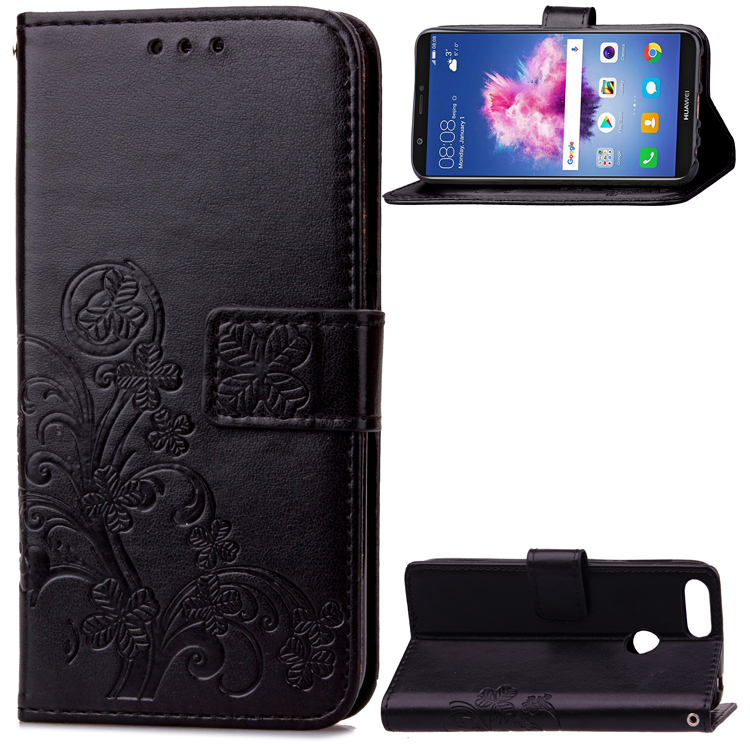 Imprint Clover Pattern Leather Wallet Stand Case for Huawei P Smart/Enjoy 7S - Black-2