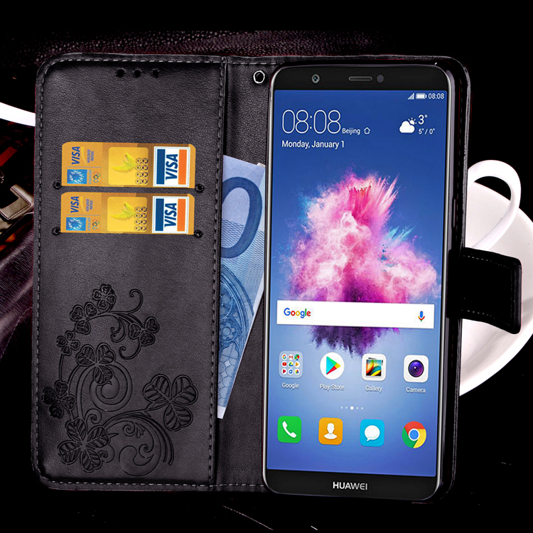 Imprint Clover Pattern Leather Wallet Stand Case for Huawei P Smart/Enjoy 7S - Black-21