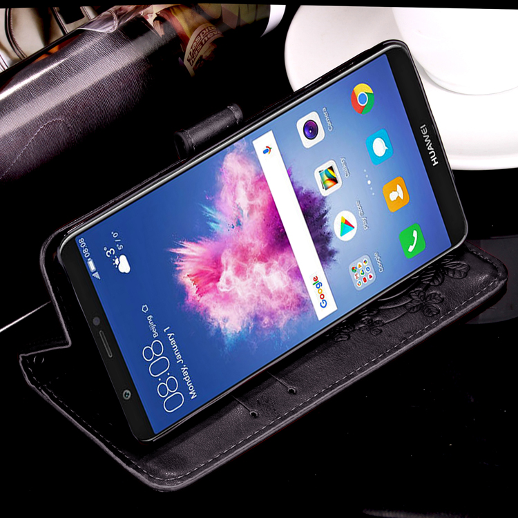 Imprint Clover Pattern Leather Wallet Stand Case for Huawei P Smart/Enjoy 7S - Black-24