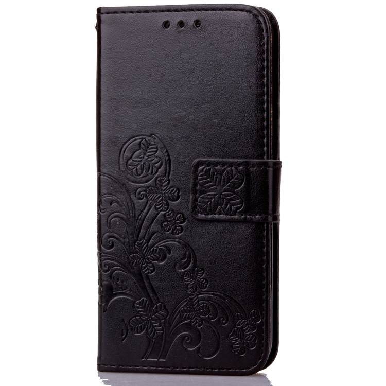 Imprint Clover Pattern Leather Wallet Stand Case for Huawei P Smart/Enjoy 7S - Black-8