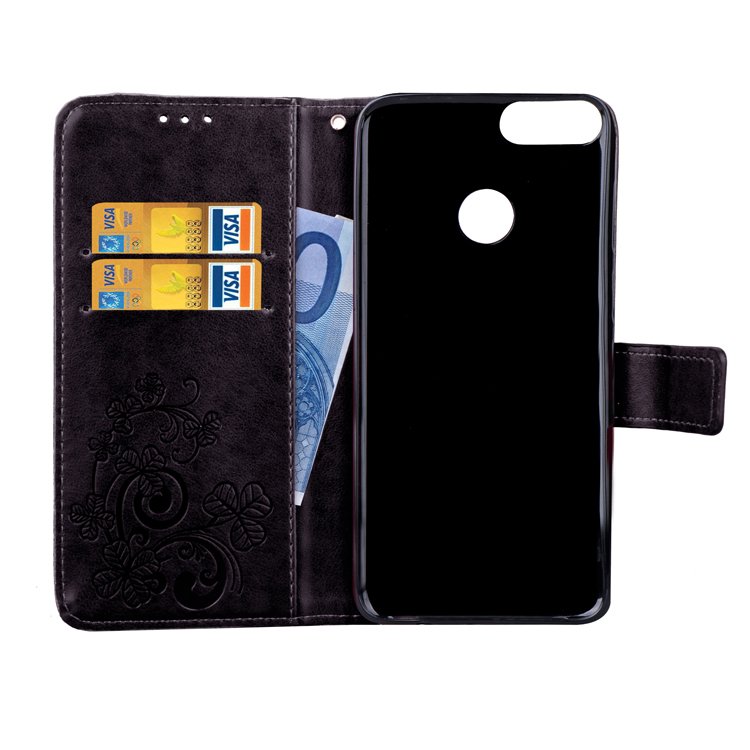 Imprint Clover Pattern Leather Wallet Stand Case for Huawei P Smart/Enjoy 7S - Black-9