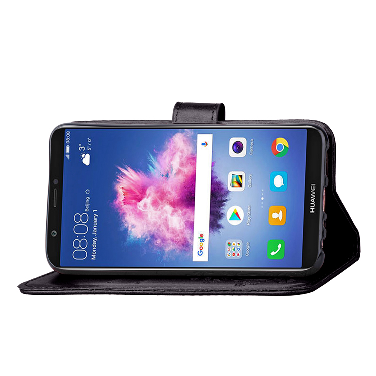 Imprint Clover Pattern Leather Wallet Stand Case for Huawei P Smart/Enjoy 7S - Black-12