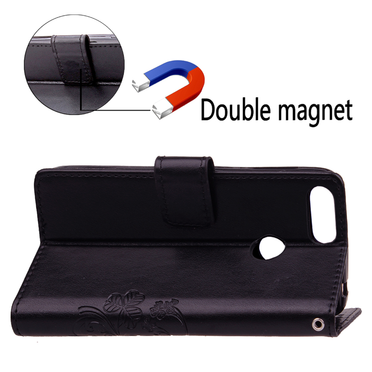 Imprint Clover Pattern Leather Wallet Stand Case for Huawei P Smart/Enjoy 7S - Black-13
