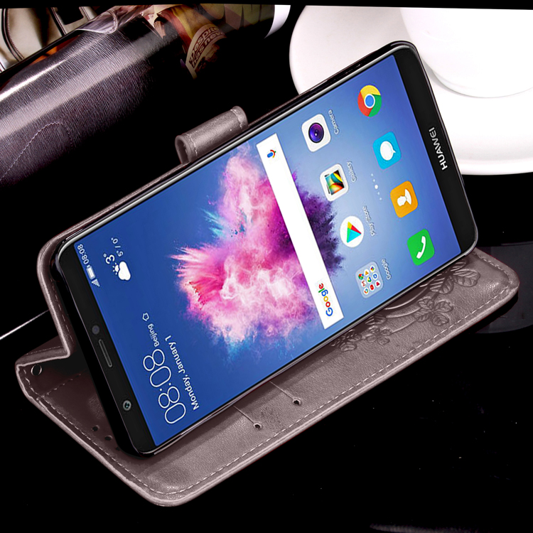 Imprint Clover Pattern Leather Wallet Stand Cover for Huawei P Smart/Enjoy 7S - Grey-24