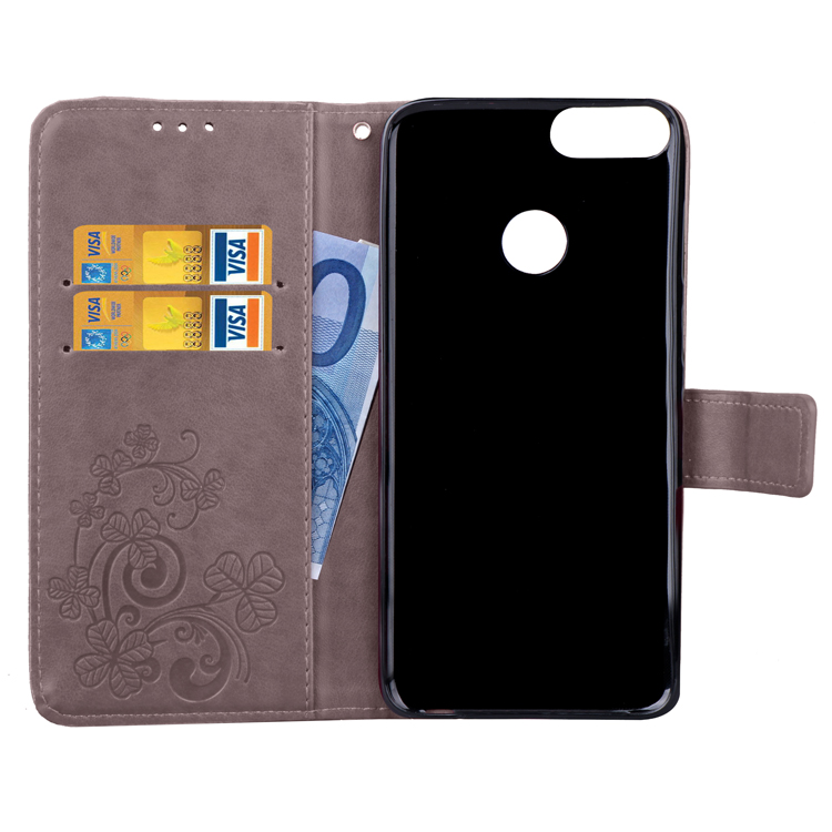 Imprint Clover Pattern Leather Wallet Stand Cover for Huawei P Smart/Enjoy 7S - Grey-9