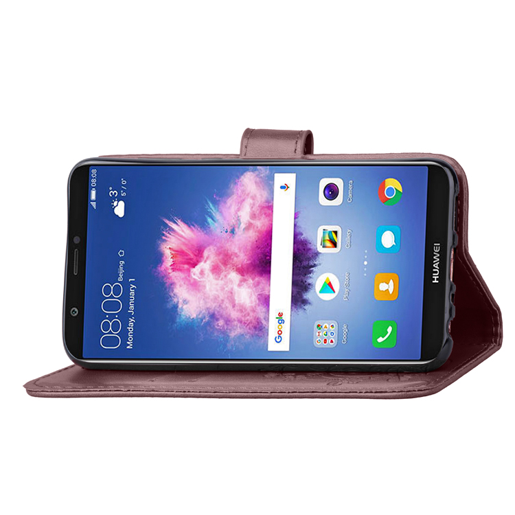 Imprint Clover Pattern Leather Wallet Stand Cover for Huawei P Smart/Enjoy 7S - Grey-12