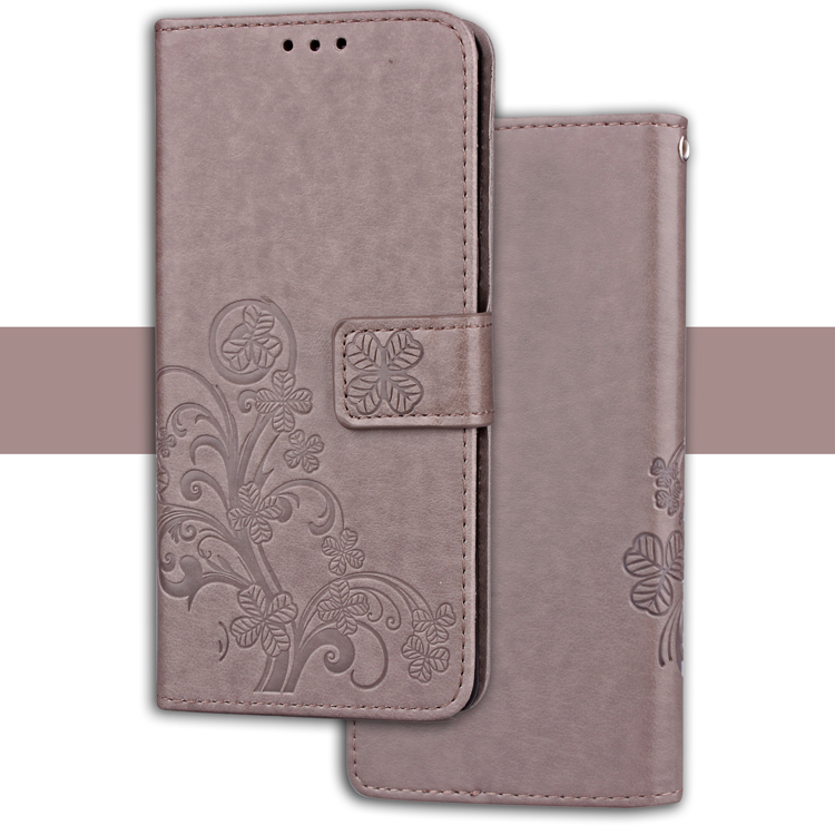 Imprint Clover Pattern Leather Wallet Stand Cover for Huawei P Smart/Enjoy 7S - Grey-15