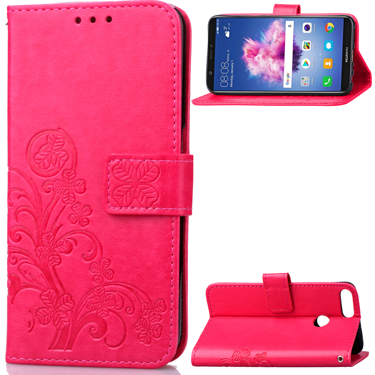 Imprint Clover Pattern Leather Wallet Stand Shell for Huawei P Smart/Enjoy 7S - Rose-2