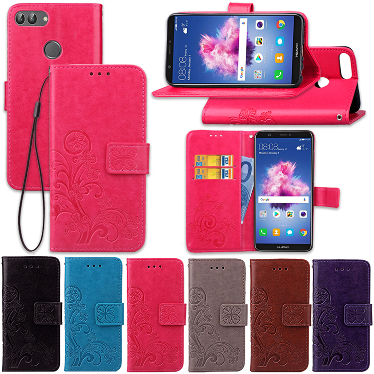 Imprint Clover Pattern Leather Wallet Stand Shell for Huawei P Smart/Enjoy 7S - Rose-26
