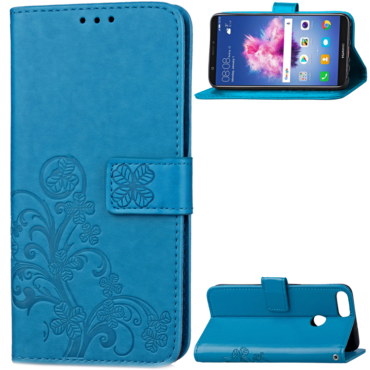 Imprint Clover Pattern Leather Wallet Stand Casing for Huawei P Smart/Enjoy 7S - Blue-2