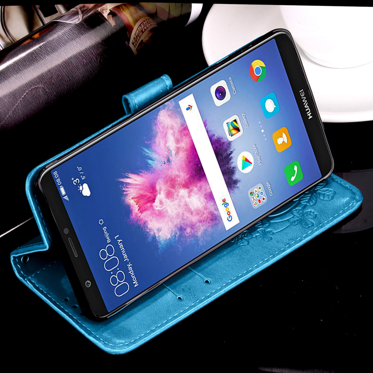 Imprint Clover Pattern Leather Wallet Stand Casing for Huawei P Smart/Enjoy 7S - Blue-27