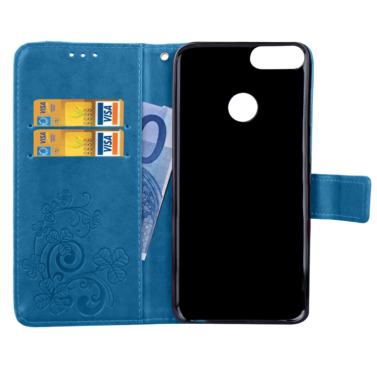 Imprint Clover Pattern Leather Wallet Stand Casing for Huawei P Smart/Enjoy 7S - Blue-10