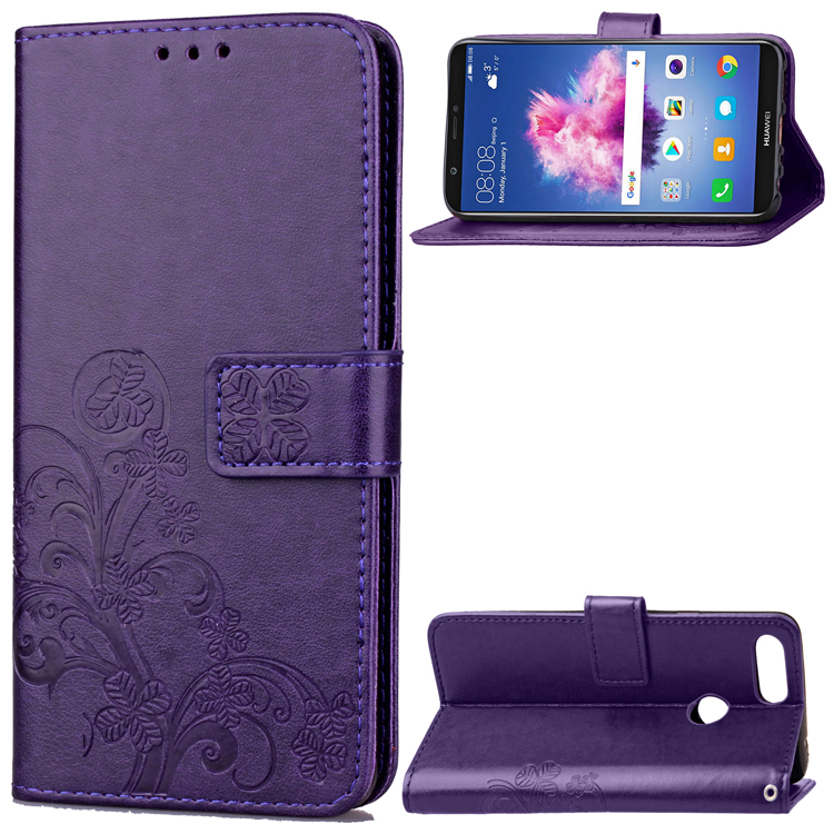 Imprint Clover Pattern Leather Wallet Stand Mobile Phone Case for Huawei P Smart/Enjoy 7S - Purple-2