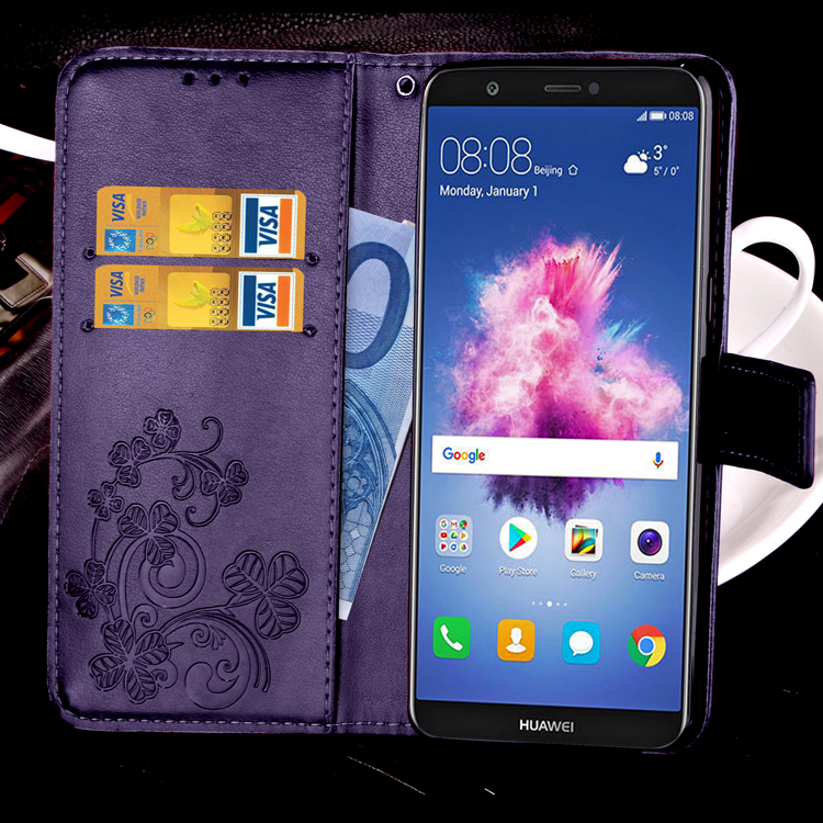 Imprint Clover Pattern Leather Wallet Stand Mobile Phone Case for Huawei P Smart/Enjoy 7S - Purple-22