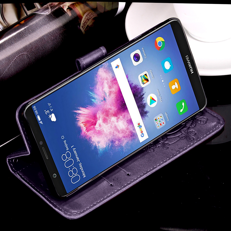 Imprint Clover Pattern Leather Wallet Stand Mobile Phone Case for Huawei P Smart/Enjoy 7S - Purple-23