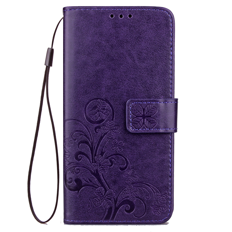 Imprint Clover Pattern Leather Wallet Stand Mobile Phone Case for Huawei P Smart/Enjoy 7S - Purple-4