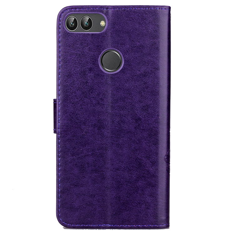 Imprint Clover Pattern Leather Wallet Stand Mobile Phone Case for Huawei P Smart/Enjoy 7S - Purple-5