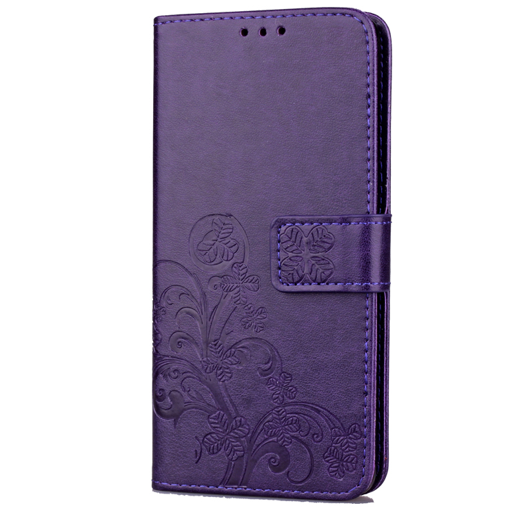Imprint Clover Pattern Leather Wallet Stand Mobile Phone Case for Huawei P Smart/Enjoy 7S - Purple-8