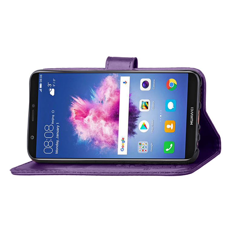 Imprint Clover Pattern Leather Wallet Stand Mobile Phone Case for Huawei P Smart/Enjoy 7S - Purple-12