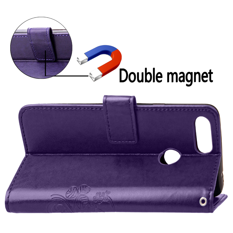 Imprint Clover Pattern Leather Wallet Stand Mobile Phone Case for Huawei P Smart/Enjoy 7S - Purple-13