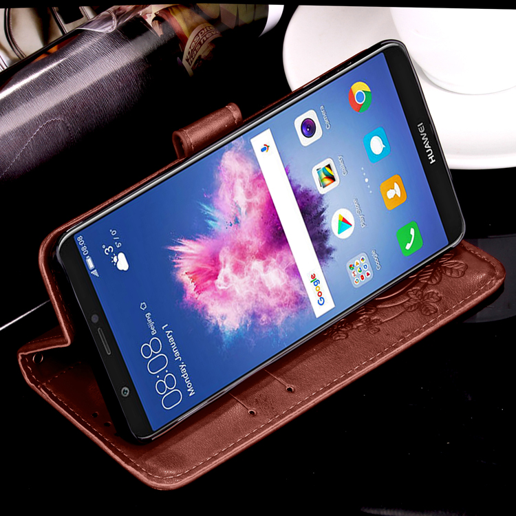 Imprint Clover Pattern Leather Wallet Stand Cell Phone Case for Huawei P Smart/Enjoy 7S - Brown-24