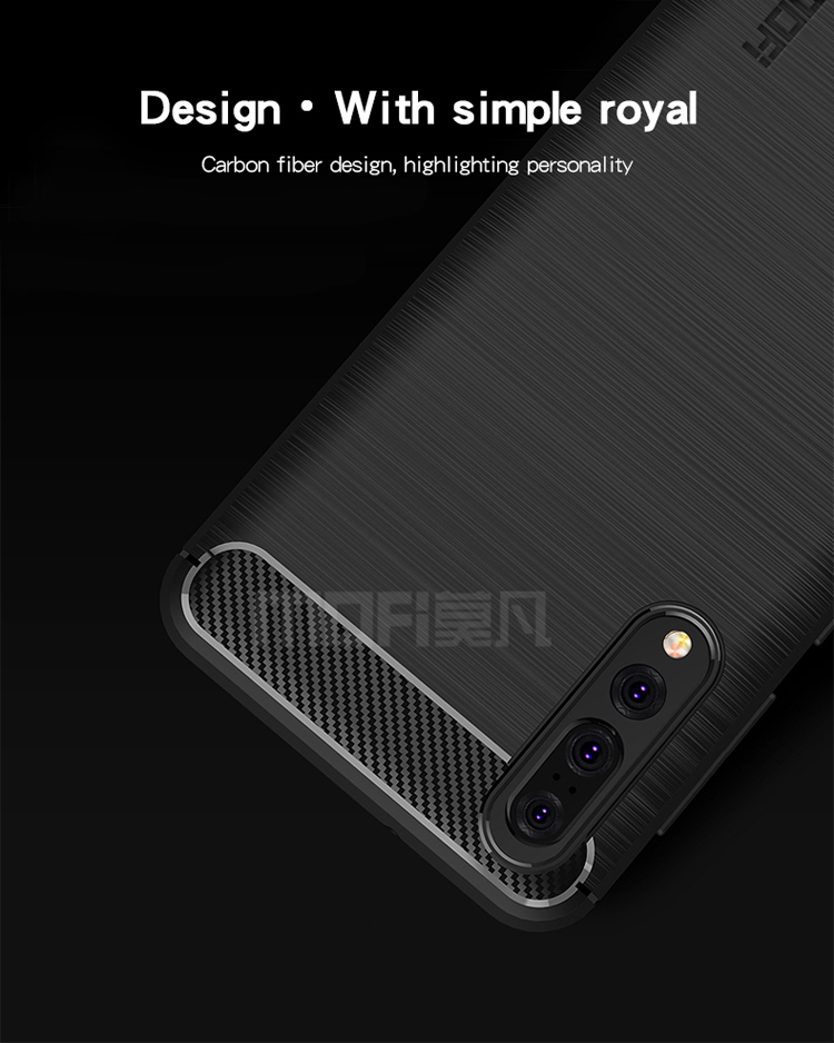 Coperchio TPU Con Texture in Fibra di Carbonio Mofi Per Huawei P20 Pro - Nero