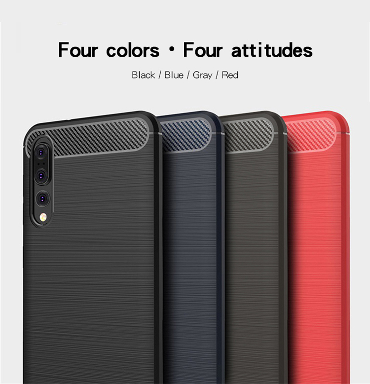 Coperchio TPU Con Texture in Fibra di Carbonio Mofi Per Huawei P20 Pro - Nero