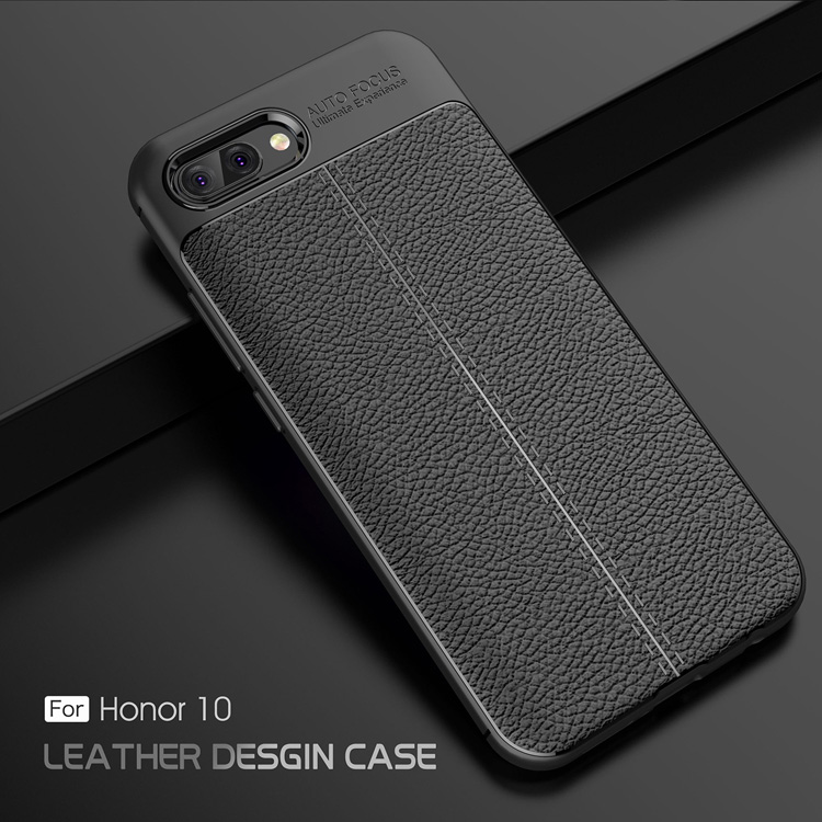 Litchi Texture TPU Casel Case Para Huawei Honor 10 - Preto