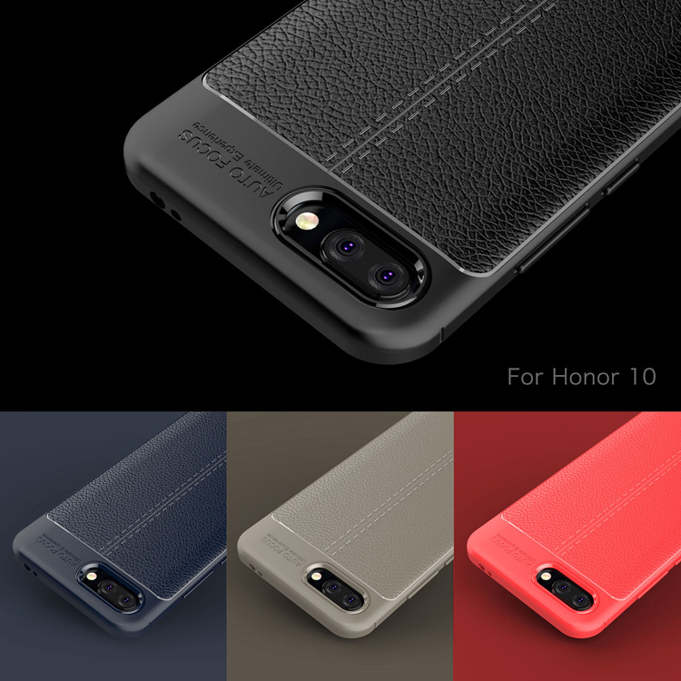 Litchi Texture TPU Casel Case Para Huawei Honor 10 - Preto