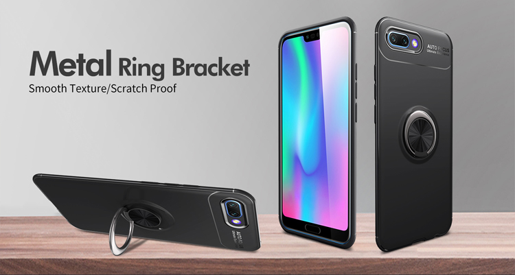 Fingerring Kickstand TPU Mobile Hülle Für Huawei Honor 10 (eingebaute Magnetmetallblech) - Schwarz