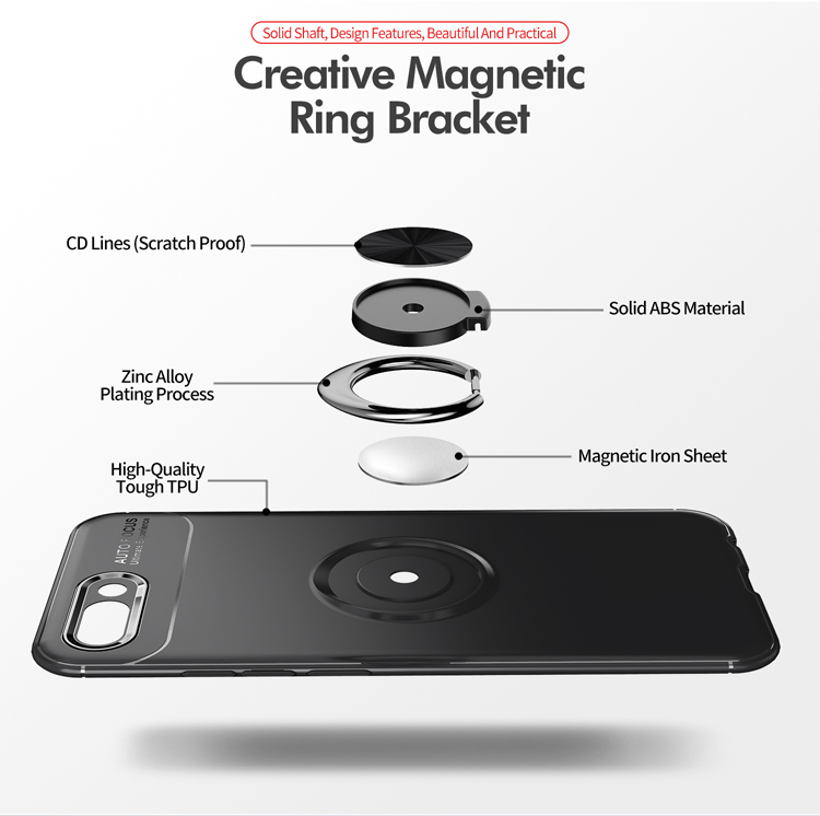 Custodia Per Mobile TPU Per Kickstand Per Dito Per Huawei Honor 10 (foglio di Metallo Magnetico Incorporato) - Nero