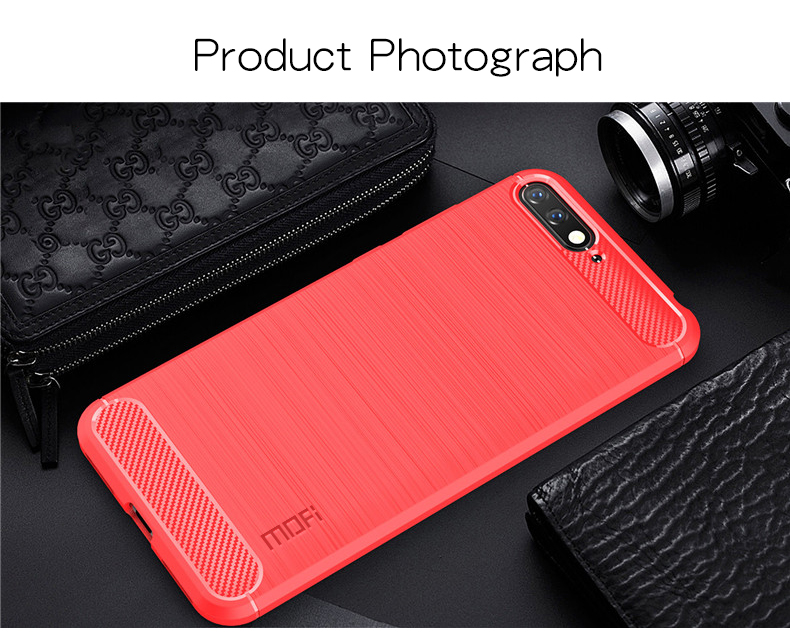 MOFI Texture en Fibre de Carbone Case de Dos TPU Brossé Pour Huawei Y6 (2018) / Honor 7a (sans Capteur D'empreintes Digitales) - le Noir