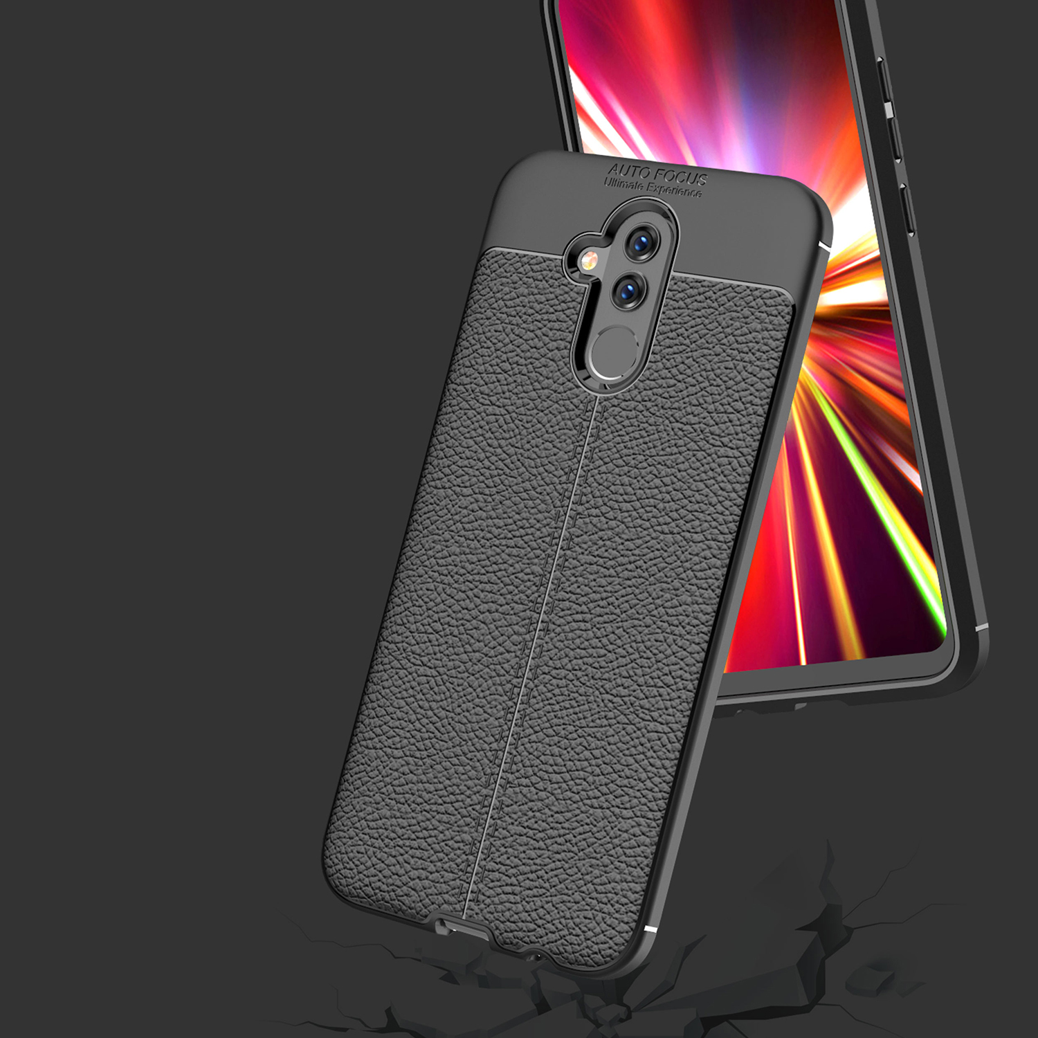 Cover Posteriore Tpu Morbido Per Grano Litchi Per Huawei Mate 20 Lite - Nero