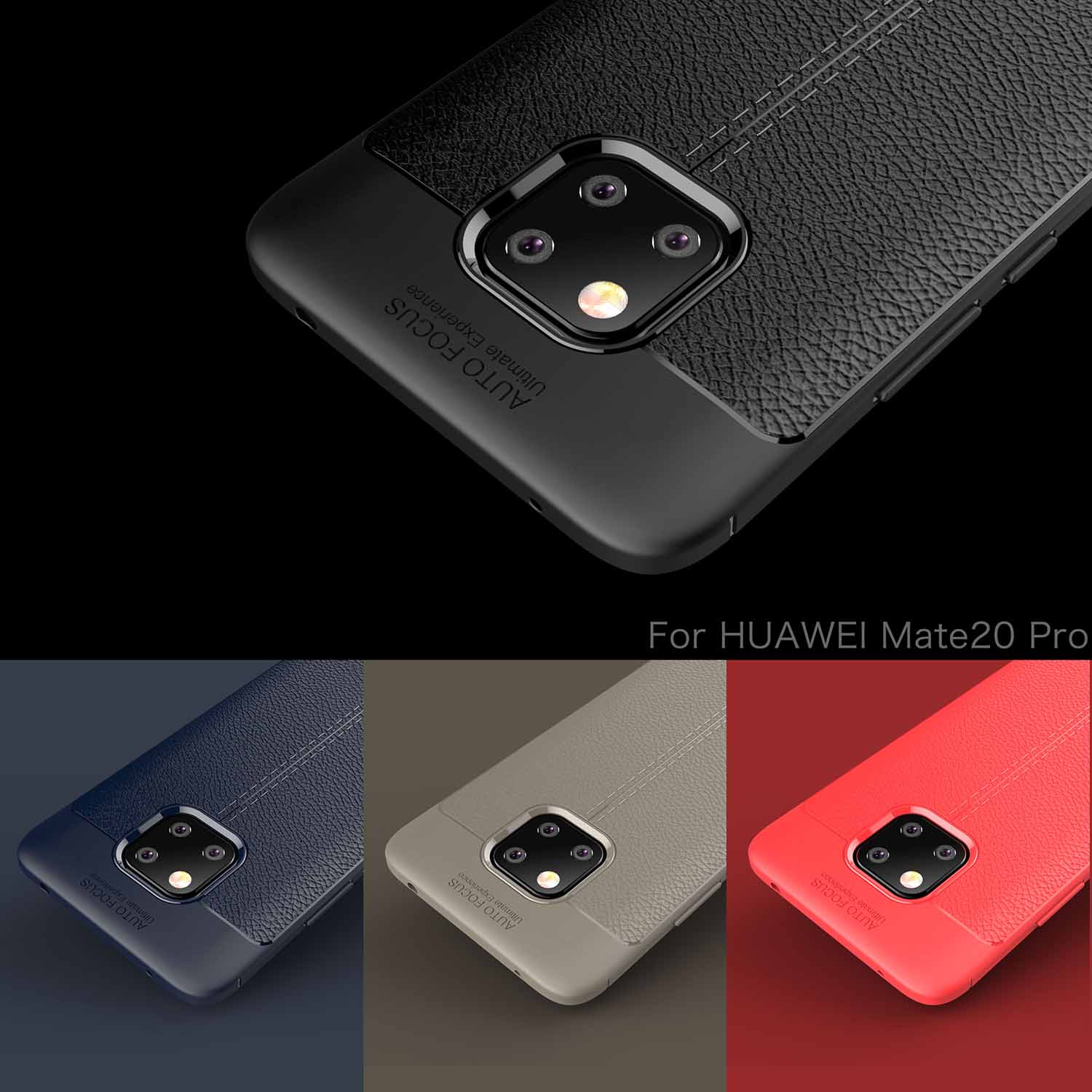 Litchi Texture TPU Back Case Para Huawei Mate 20 Pro - Negro