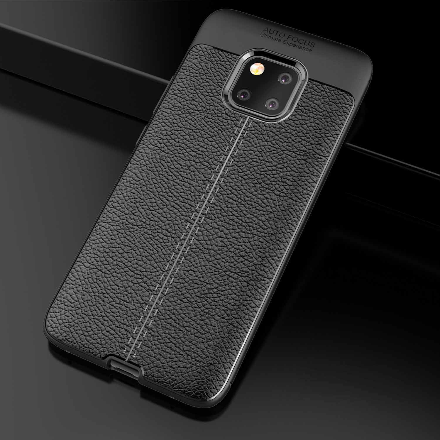 Litchi Texture TPU Back Case Para Huawei Mate 20 Pro - Negro