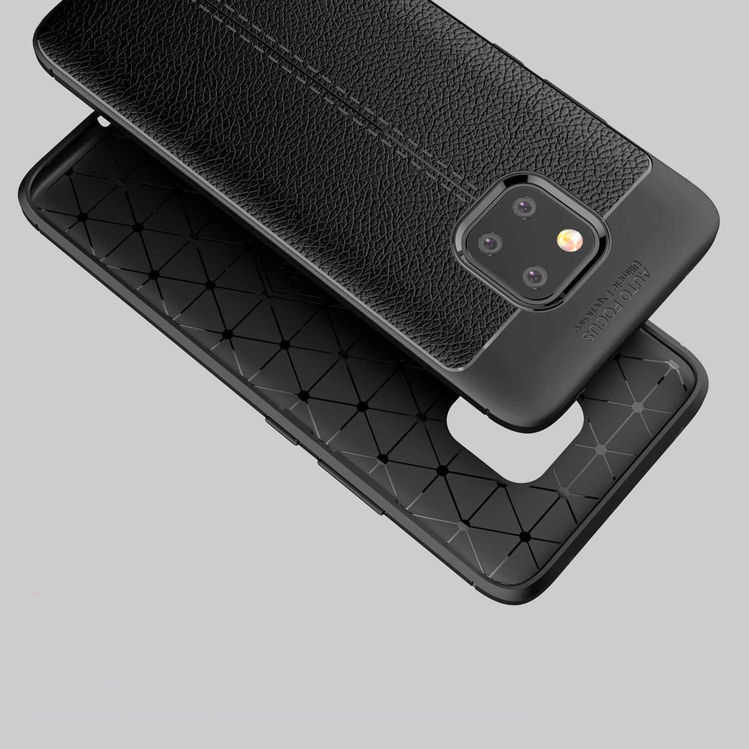 Litchi Textura TPU Back Case Para Huawei Mate 20 Pro - Preto