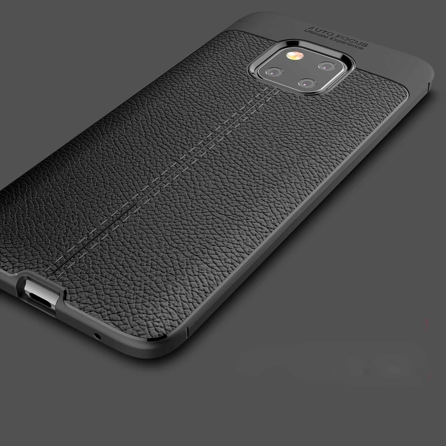 Litchi Textura TPU Back Case Para Huawei Mate 20 Pro - Preto