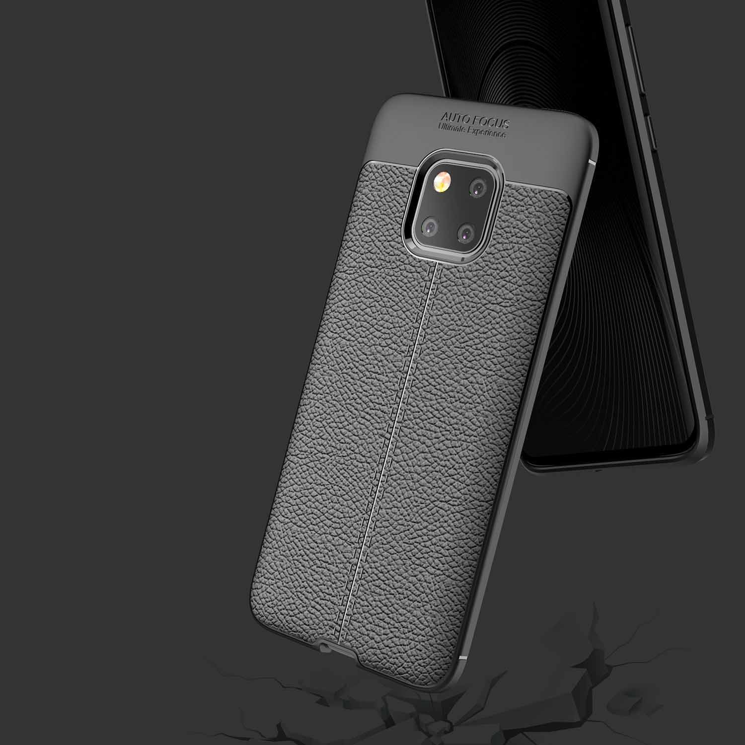 Litchi Texture TPU Back Case Para Huawei Mate 20 Pro - Negro