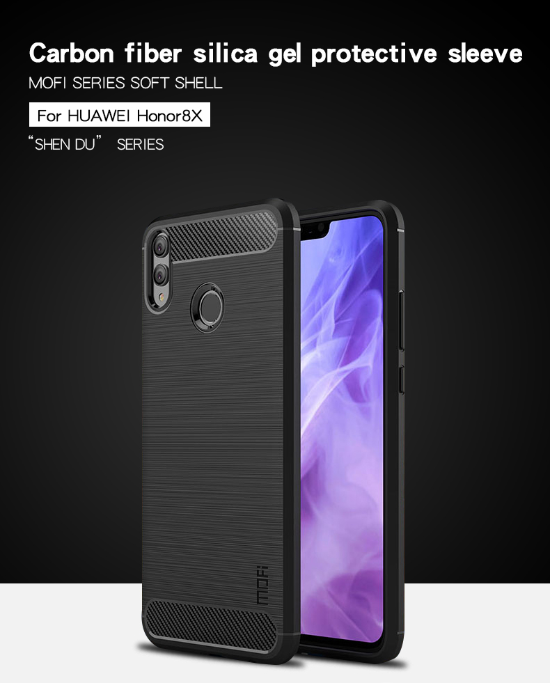 MOFI Texture en Fibre de Carbone Brossed TPU Back Back Pour Huawei Honor 8X / Honneur Voir 10 Lite - le Noir