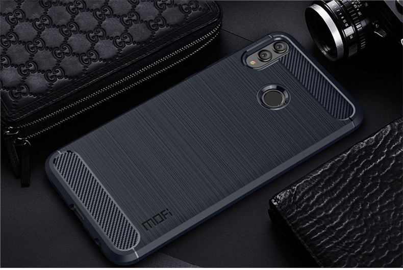 Mofi Carbon Fiber Textura Cepillada TPU Back Case Para Huawei Honor 8X / Honor View 10 Lite - Negro