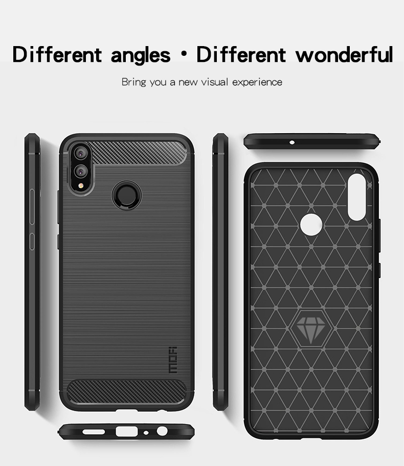 Mofi Carbon Fiber Textura Cepillada TPU Back Case Para Huawei Honor 8X / Honor View 10 Lite - Negro