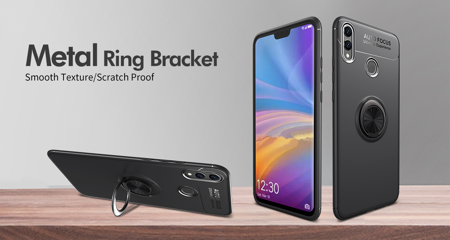 Lenuo Finger Ring Kickstand TPU Cubierta Móvil Para Huawei Honor 8X / Honor View 10 Lite (lámina de Metal de Soporte Magnético Incorporado) - Todo Negro